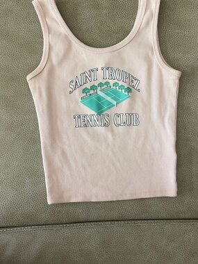 Saint Tropez Tennis Club Pink Ribbed Tank Top - Girls' Graphic Cropped Tank